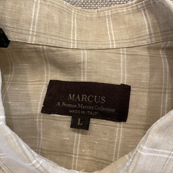 Neiman Marcus Collection Made in Italy Check Print Short Sleeve Linen Shirt L - Picture 5 of 5